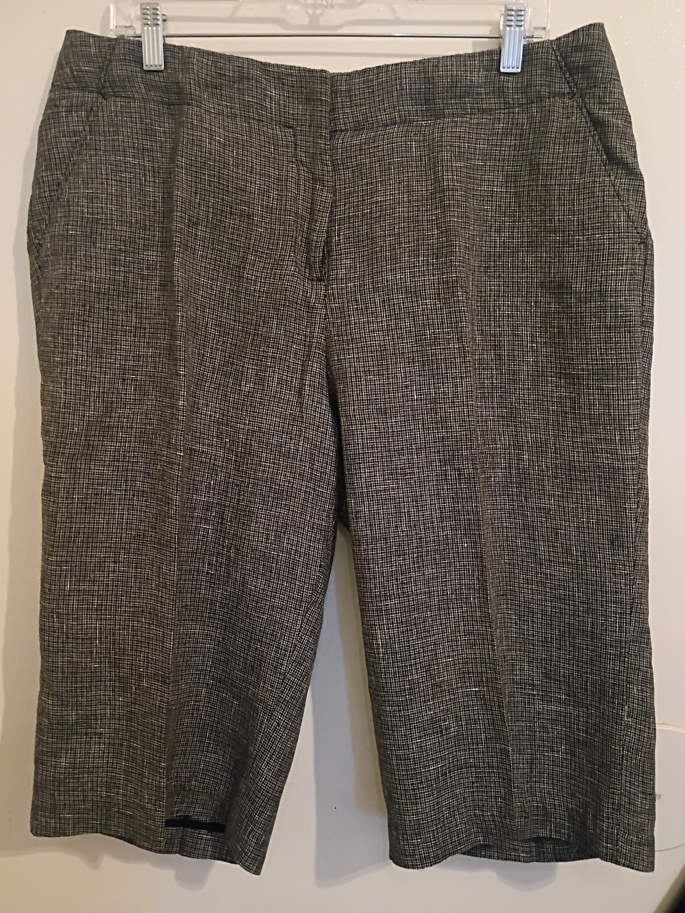 Max Edition Women's Gray Glen Plaid Capris Pants 100% Linen Sz 14
